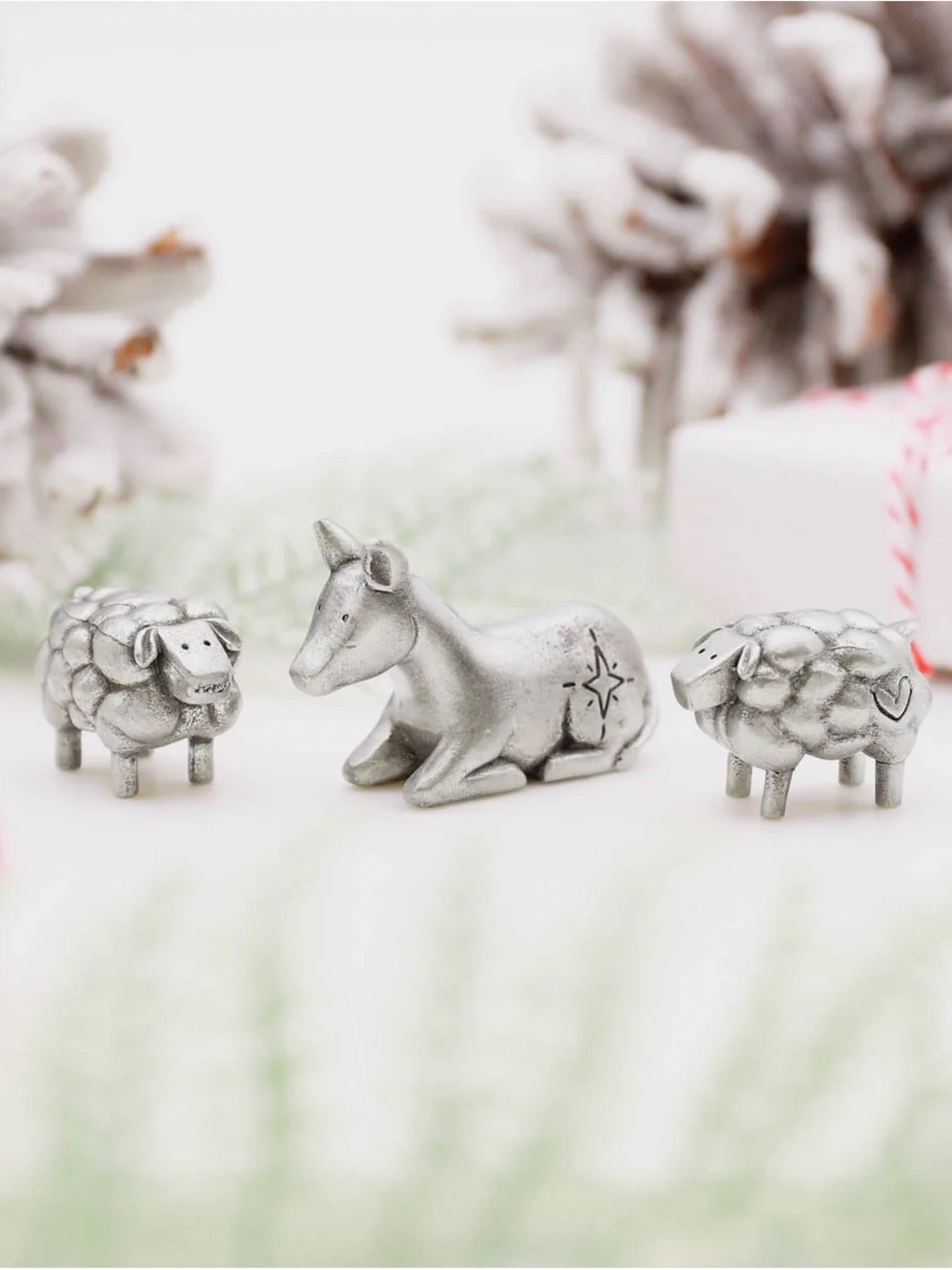 Silver Farm Animal Nativity Figurine Set - Holiday Table Accents